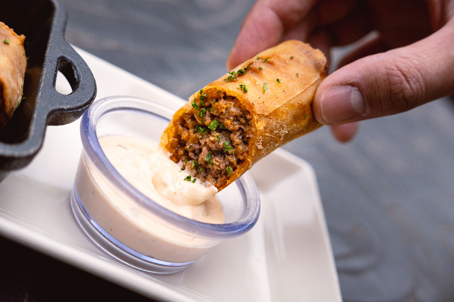Cheeseburger spring rolls at The Cheesecake Factory, Shanghai, HKRI Taikoo Hui. Photo by Rachel Gouk @ Nomfluence.