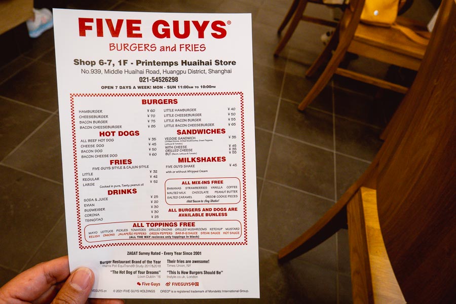 World famous burger chain Five Guys opens its first location in Shanghai, China. Photo by Rachel Gouk @ Nomfluence.