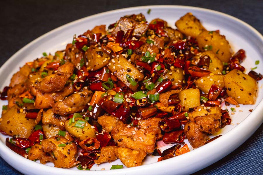 La Zi Ji chicken at Ronglek, a cheap Yunnan restaurant in Shanghai. Photo by Rachel Gouk @ Nomfluence.