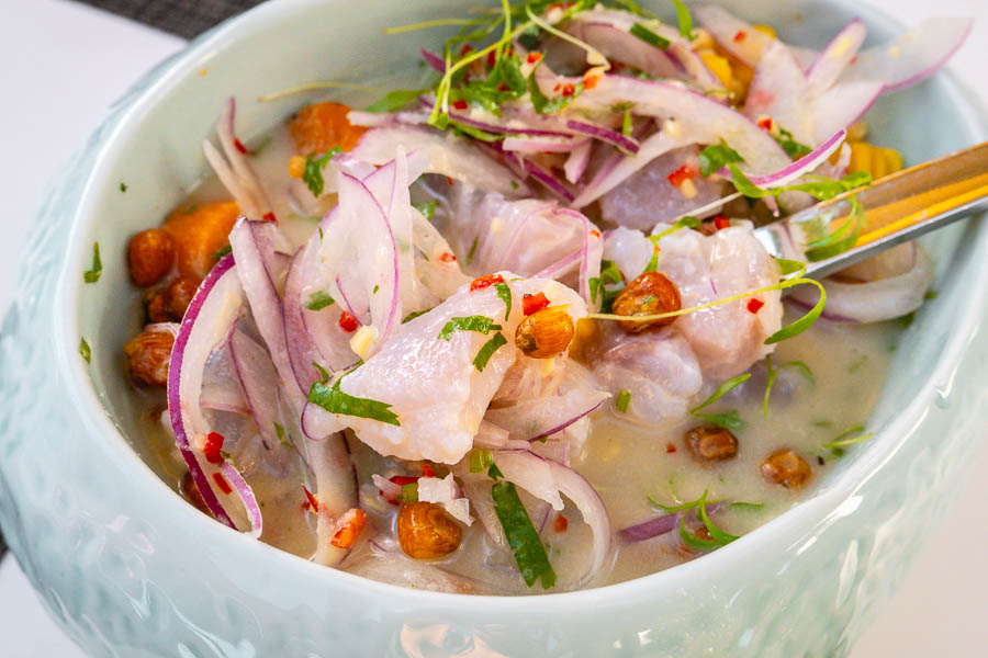 Restaurants where you can eat ceviche in Shanghai: barramundi ceviche at Peruvian restaurant Colca. Photo by Rachel Gouk @ Nomfluence.