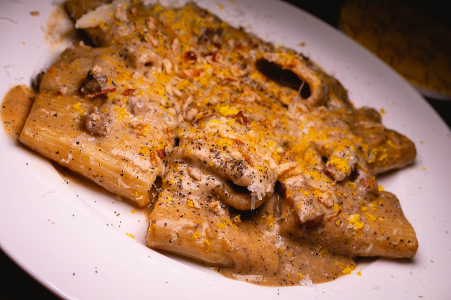 Carbonara at Yaya's Pasta Bar, a restaurant and bar in Shanghai serving fresh pasta with Chinese flavors and ingredients. Photo by Rachel Gouk @ Nomfluence
