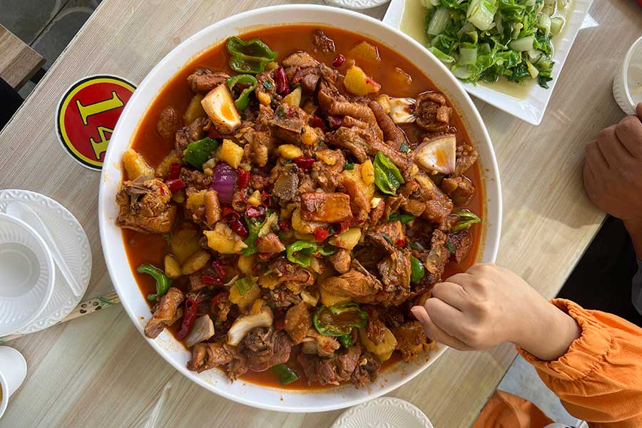 Da Pan Ji, big plate chicken in Xinjiang, China.