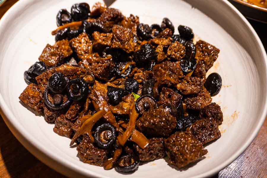 Kaofu, marinated "tofu bread" with mushrooms and bamboo shoots. Photo by Rachel Gouk @ Nomfluence